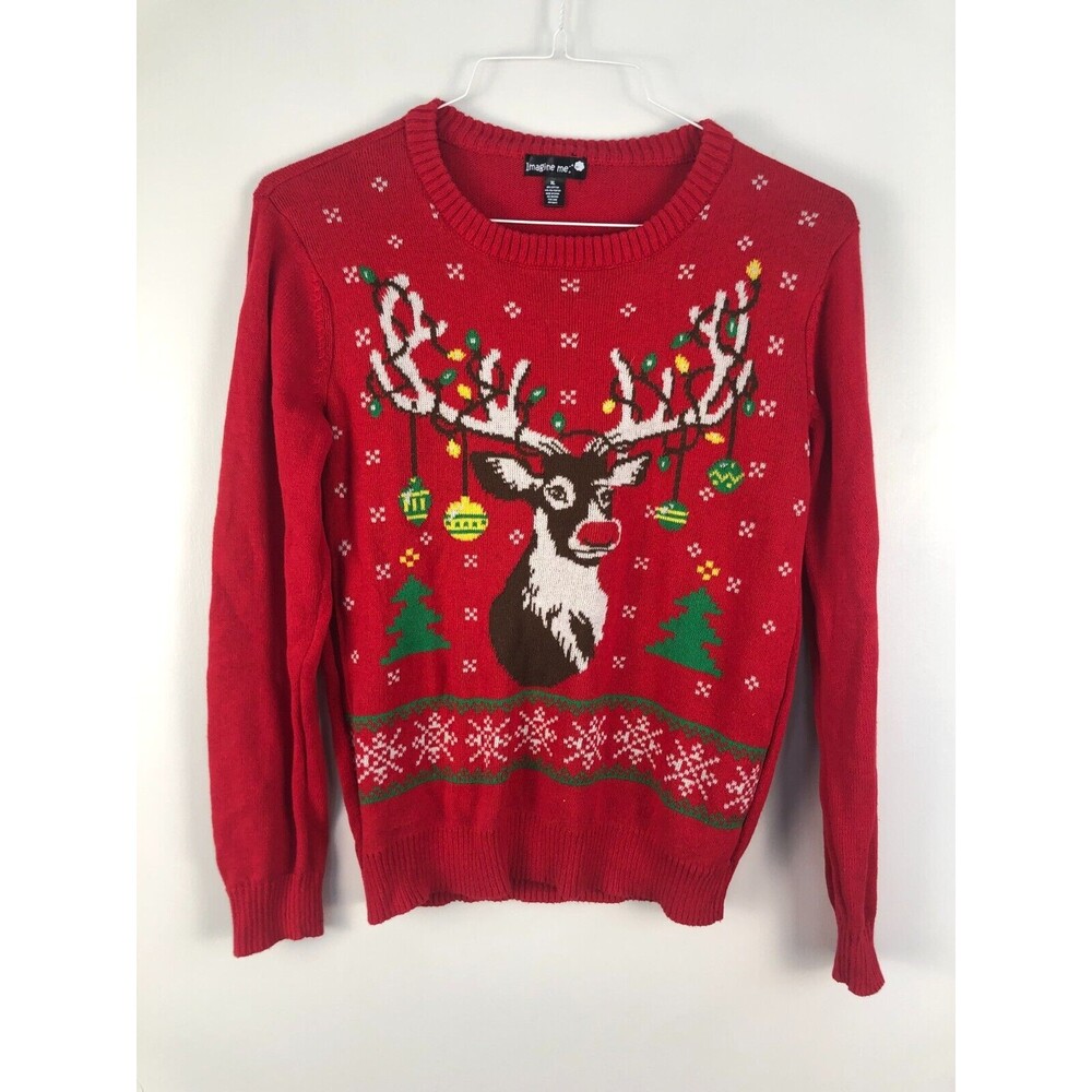 Ugly Christmas Sweater Unisex XL Rudolph Holiday Christmas Ornaments Snowflakes